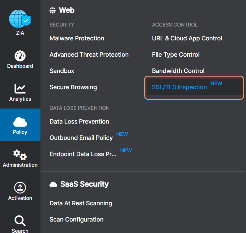 SSL/TLSインスペクションのCA証明書の選択 | Zscaler
